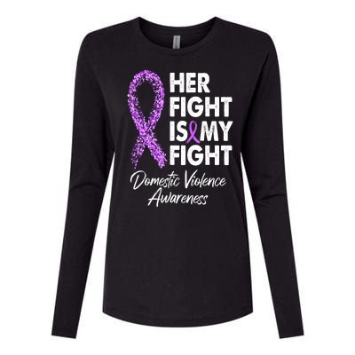 Her Fight is My Fight Domestic Violence Awareness Purple Ribbon Womens Cotton Relaxed Long Sleeve T-Shirt