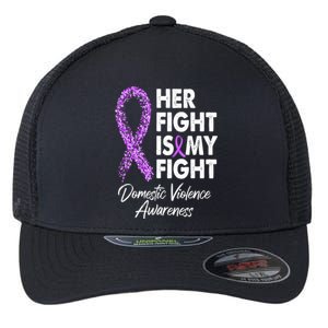 Her Fight is My Fight Domestic Violence Awareness Purple Ribbon Flexfit Unipanel Trucker Cap