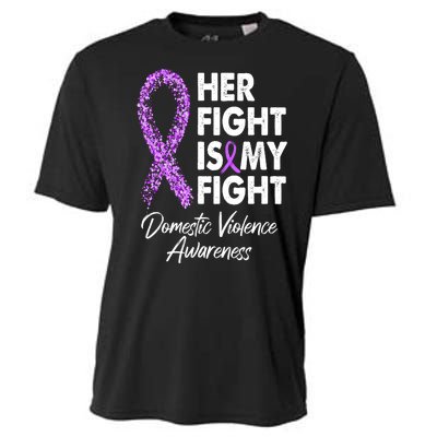 Her Fight is My Fight Domestic Violence Awareness Purple Ribbon Cooling Performance Crew T-Shirt