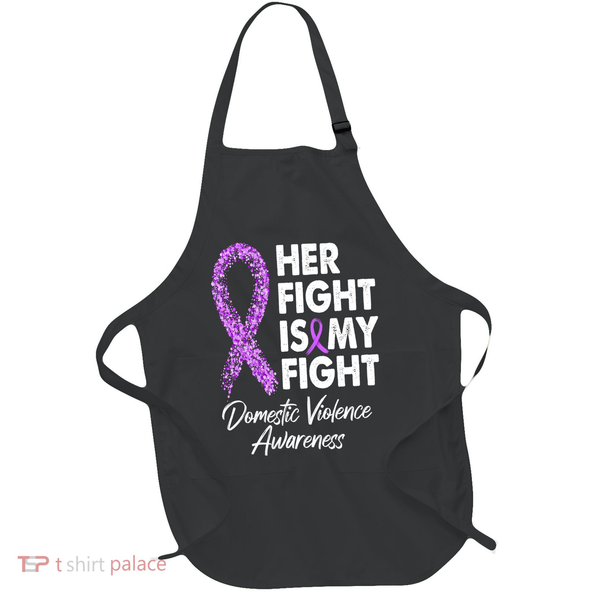 Her Fight is My Fight Domestic Violence Awareness Purple Ribbon Full-Length Apron With Pockets