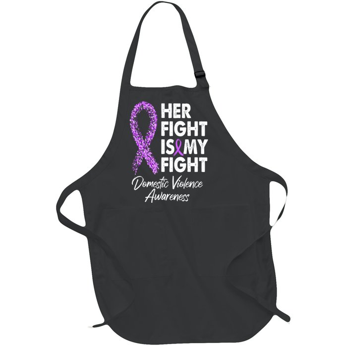 Her Fight is My Fight Domestic Violence Awareness Purple Ribbon Full-Length Apron With Pockets