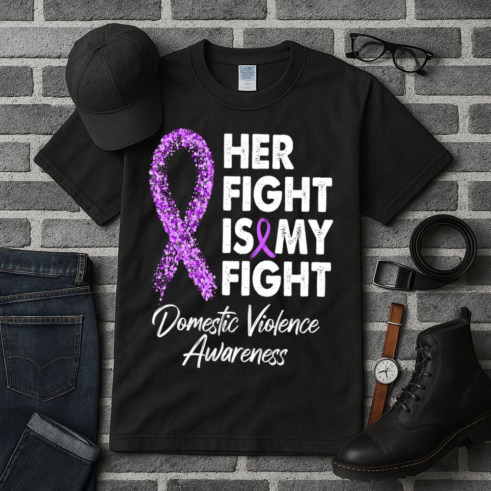Her Fight is My Fight Domestic Violence Awareness Purple Ribbon Tall T-Shirt