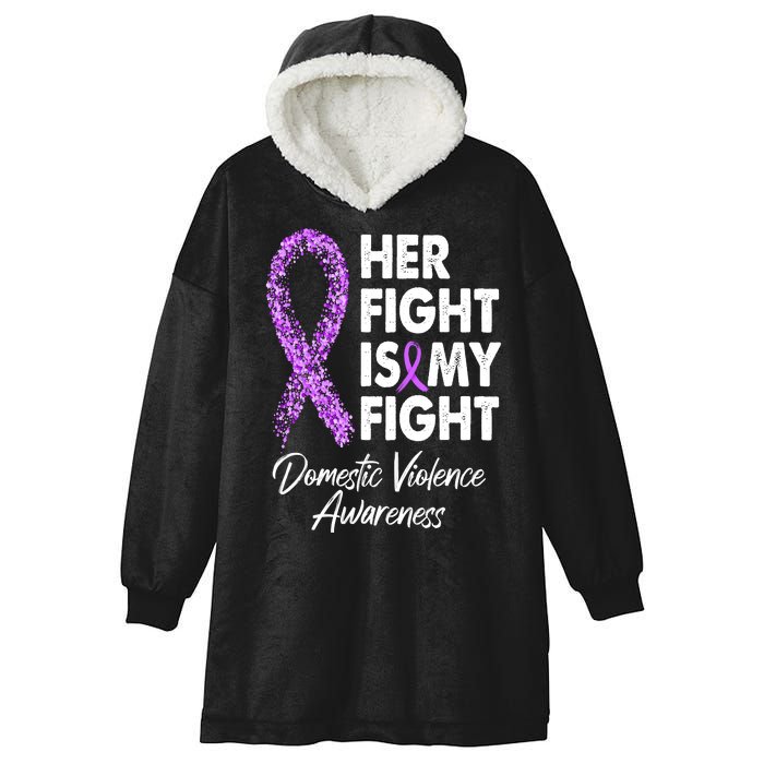 Her Fight is My Fight Domestic Violence Awareness Purple Ribbon Hooded Wearable Blanket