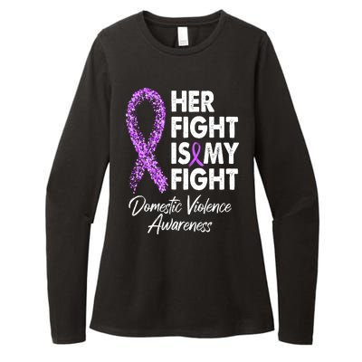 Her Fight is My Fight Domestic Violence Awareness Purple Ribbon Womens CVC Long Sleeve Shirt