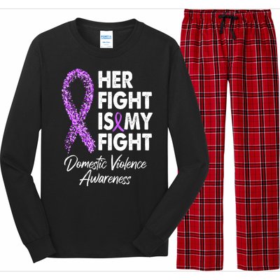 Her Fight is My Fight Domestic Violence Awareness Purple Ribbon Long Sleeve Pajama Set