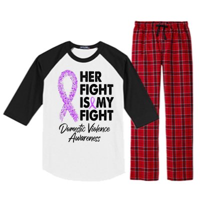 Her Fight is My Fight Domestic Violence Awareness Purple Ribbon Raglan Sleeve Pajama Set