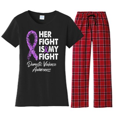 Her Fight is My Fight Domestic Violence Awareness Purple Ribbon Women's Flannel Pajama Set