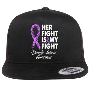 Her Fight is My Fight Domestic Violence Awareness Purple Ribbon Flat Bill Trucker Hat