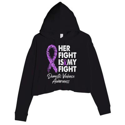 Her Fight is My Fight Domestic Violence Awareness Purple Ribbon Crop Fleece Hoodie