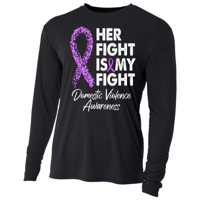 Her Fight is My Fight Domestic Violence Awareness Purple Ribbon Cooling Performance Long Sleeve Crew