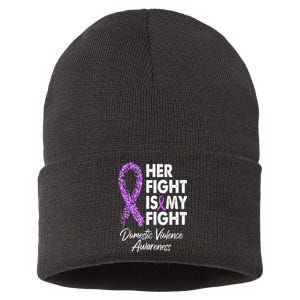 Her Fight is My Fight Domestic Violence Awareness Purple Ribbon Sustainable Knit Beanie