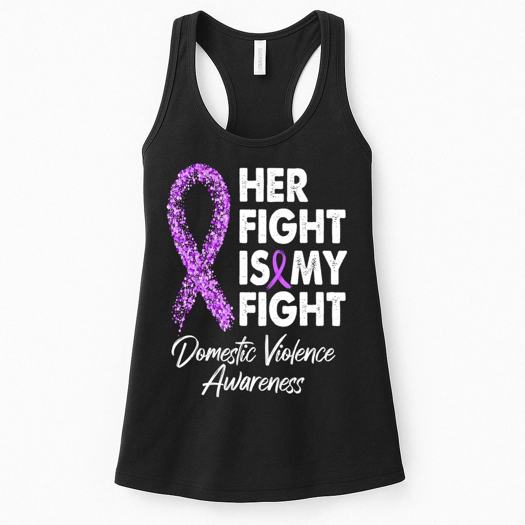 Her Fight is My Fight Domestic Violence Awareness Purple Ribbon Womens Tank Top