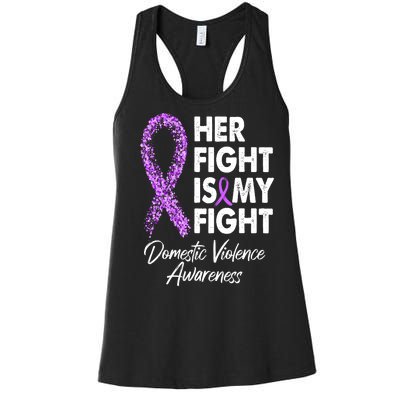 Her Fight is My Fight Domestic Violence Awareness Purple Ribbon Women's Racerback Tank