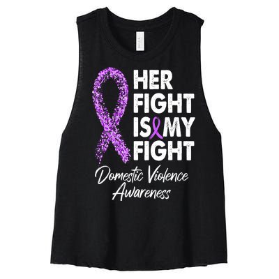 Her Fight is My Fight Domestic Violence Awareness Purple Ribbon Women's Racerback Cropped Tank