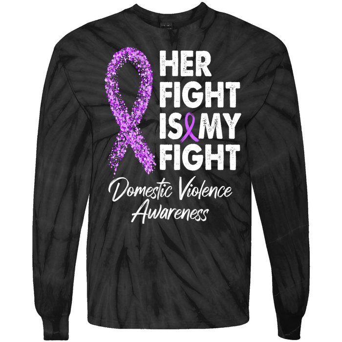 Her Fight is My Fight Domestic Violence Awareness Purple Ribbon Tie-Dye Long Sleeve Shirt