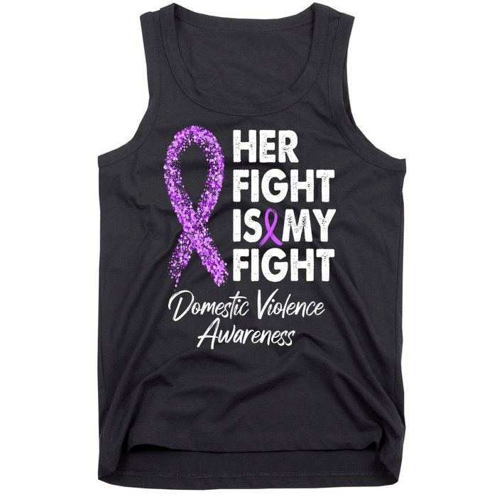 Her Fight is My Fight Domestic Violence Awareness Purple Ribbon Tank Top