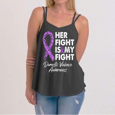 Her Fight is My Fight Domestic Violence Awareness Purple Ribbon Women's Strappy Tank