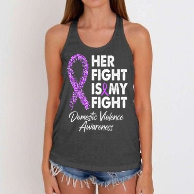 Her Fight is My Fight Domestic Violence Awareness Purple Ribbon Women's Knotted Racerback Tank