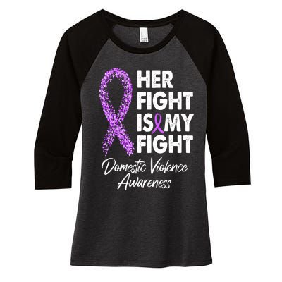 Her Fight is My Fight Domestic Violence Awareness Purple Ribbon Women's Tri-Blend 3/4-Sleeve Raglan Shirt