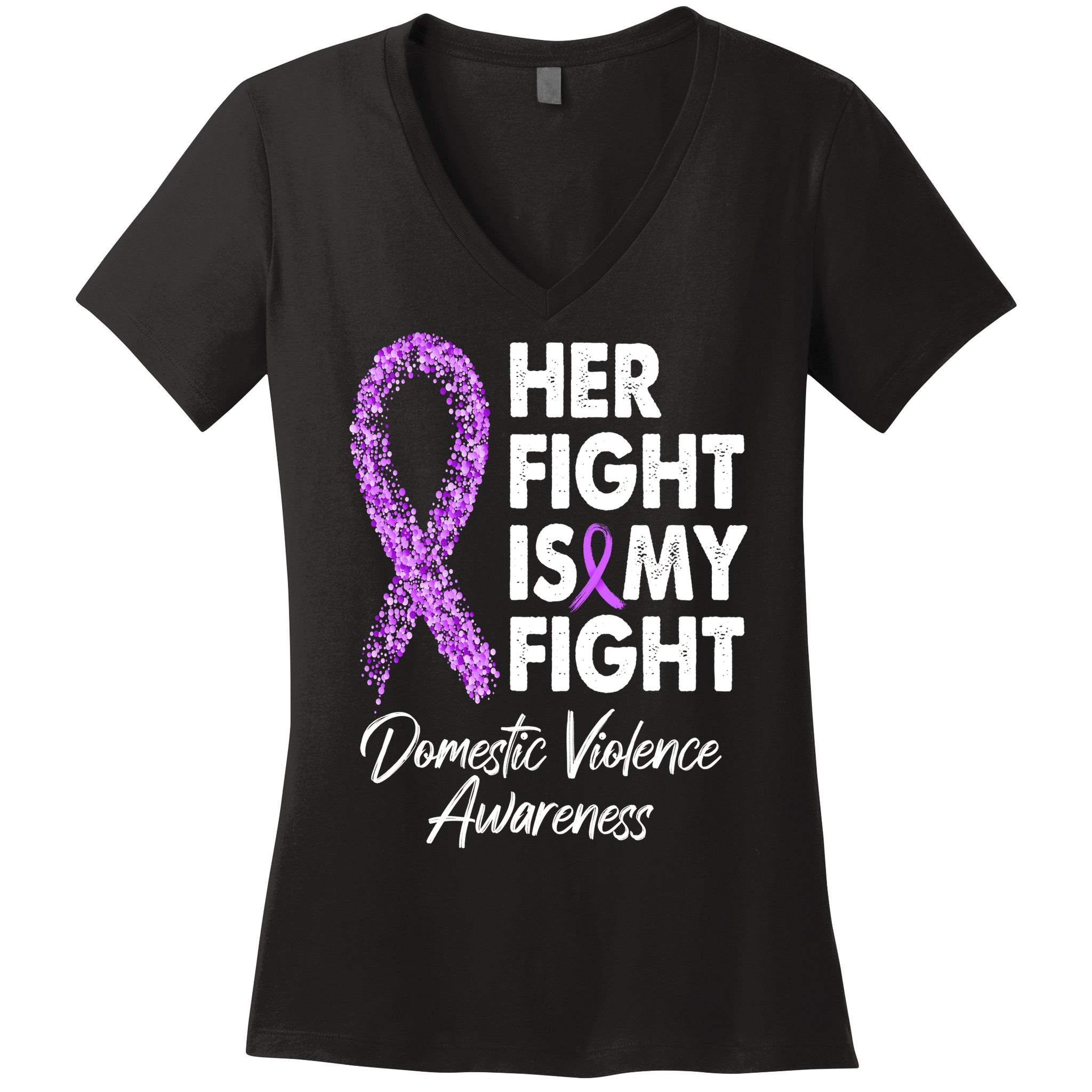 Her Fight is My Fight Domestic Violence Awareness Purple Ribbon Women's V-Neck T-Shirt
