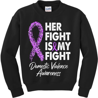 Her Fight is My Fight Domestic Violence Awareness Purple Ribbon Kids Sweatshirt