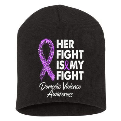 Her Fight is My Fight Domestic Violence Awareness Purple Ribbon Short Acrylic Beanie