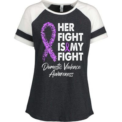 Her Fight is My Fight Domestic Violence Awareness Purple Ribbon Enza Ladies Jersey Colorblock Tee