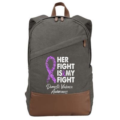 Her Fight is My Fight Domestic Violence Awareness Purple Ribbon Cotton Canvas Backpack