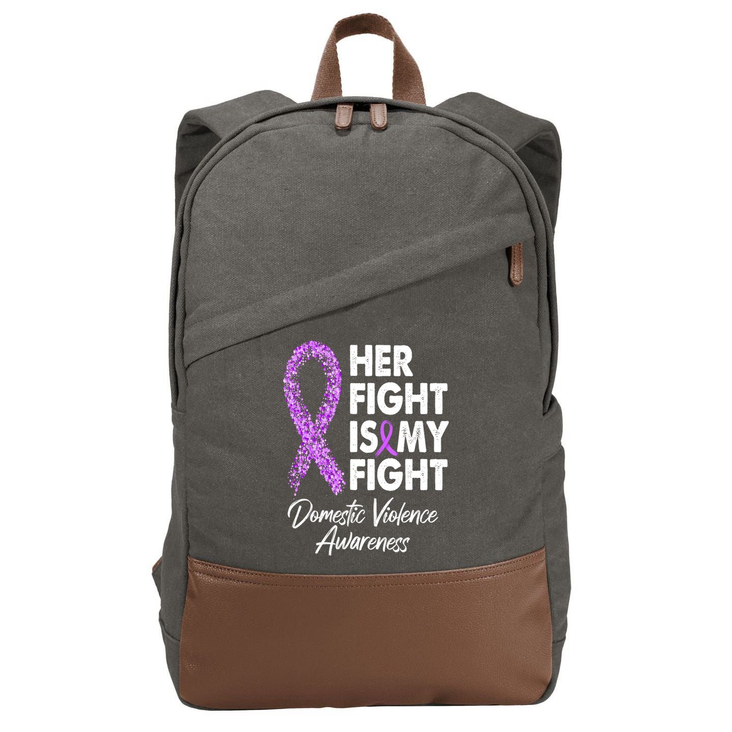 Her Fight is My Fight Domestic Violence Awareness Purple Ribbon Cotton Canvas Backpack