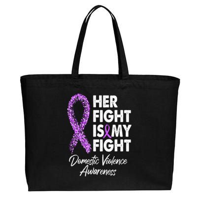 Her Fight is My Fight Domestic Violence Awareness Purple Ribbon Cotton Canvas Jumbo Tote