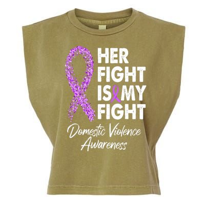 Her Fight is My Fight Domestic Violence Awareness Purple Ribbon Garment-Dyed Women's Muscle Tee