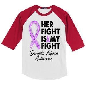 Her Fight is My Fight Domestic Violence Awareness Purple Ribbon Kids Colorblock Raglan Jersey