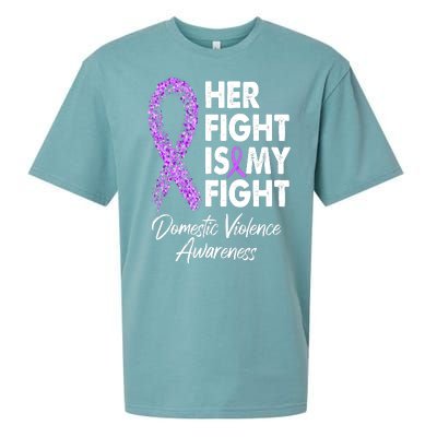 Her Fight is My Fight Domestic Violence Awareness Purple Ribbon Sueded Cloud Jersey T-Shirt