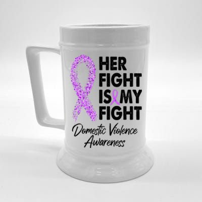 Her Fight is My Fight Domestic Violence Awareness Purple Ribbon Beer Stein