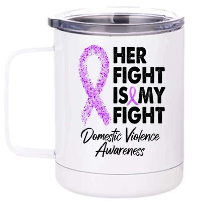 Her Fight is My Fight Domestic Violence Awareness Purple Ribbon 12 oz Stainless Steel Tumbler Cup