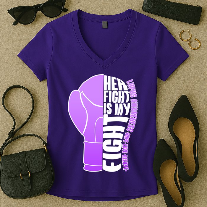 Her Fight is My Fight Lupus Awareness Women's V-Neck T-Shirt