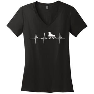 Heartbeat Ecg Roller Skates Roller Skating Inline Skating Gift Women's V-Neck T-Shirt