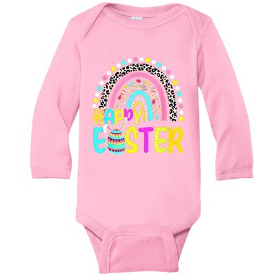 Happy Easter Rainbow Bunny Rabbit Egg Hunting Basket Easter Baby Long Sleeve Bodysuit