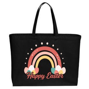 Happy Easter Rainbow Holiday Cotton Canvas Jumbo Tote