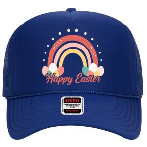 Happy Easter Rainbow Holiday High Crown Mesh Back Trucker Hat