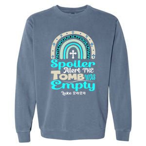 Happy Easter Rainbow Leopard Spoiler Alert Tomb Was Empty Funny Gift Garment-Dyed Sweatshirt