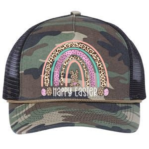 Happy Easter Rainbow Leopard Bunny Egg Hunting Wo Retro Rope Trucker Hat Cap