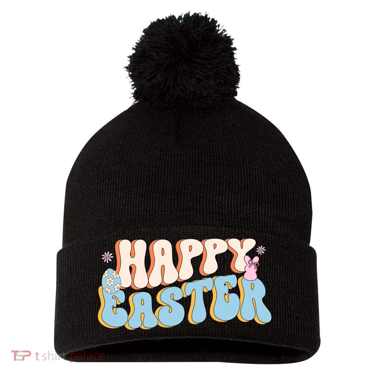 Happy Easter Retro Vintage Pom Pom 12in Knit Beanie