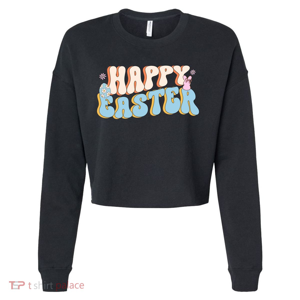 Happy Easter Retro Vintage Cropped Pullover Crew