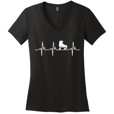 Heartbeat Ecg Roller Skates Roller Skating Inline Skating Gift Women's V-Neck T-Shirt