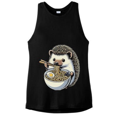 Hedgehog Eating Ramen Japanese Noodles Soup Ladies PosiCharge Tri-Blend Wicking Tank