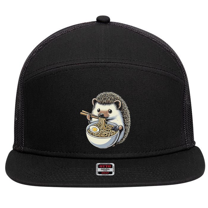Hedgehog Eating Ramen Japanese Noodles Soup 7 Panel Mesh Trucker Snapback Hat