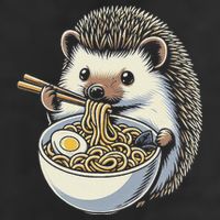 Hedgehog Eating Ramen Japanese Noodles Soup 7 Panel Mesh Trucker Snapback Hat