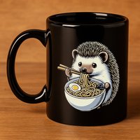 Hedgehog Eating Ramen Japanese Noodles Soup 11oz C Handle Ceramic Mug
