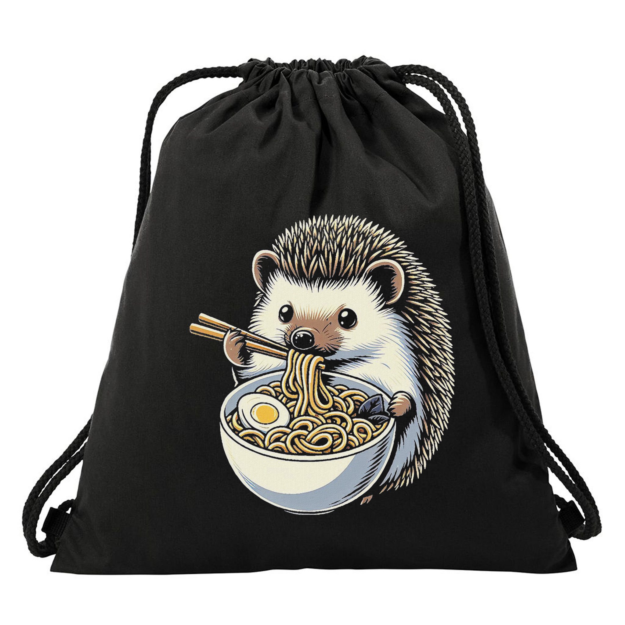 Hedgehog Eating Ramen Japanese Noodles Soup Drawstring Bag